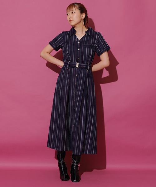 REDYAZEL(レディアゼル)の「ストライプワンピース(ワンピース・レディース・オフホワイト/ネイビー/グリーン/ブルー系その他/キャメル/ボルドー・SMALL/MEDIUM)」の5枚目の写真