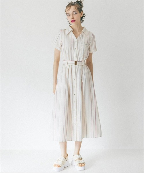 REDYAZEL(レディアゼル)の「ストライプワンピース(ワンピース・レディース・オフホワイト/ネイビー/グリーン/ブルー系その他/キャメル/ボルドー・SMALL/MEDIUM)」の2枚目の写真