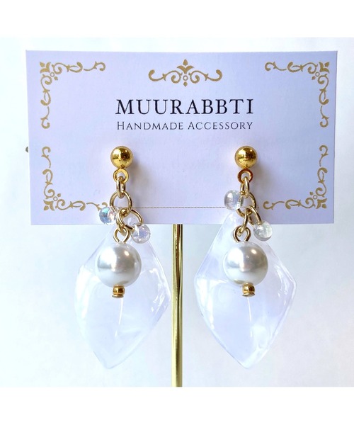 tone(トーン)の「【MUURABBTI】リーフと朝露ピアス(MA)(ピアス(両耳用)・レディース・ターコイズブルー/ブラウン系その他/ホワイト系その他・FREE)」の1枚目の写真