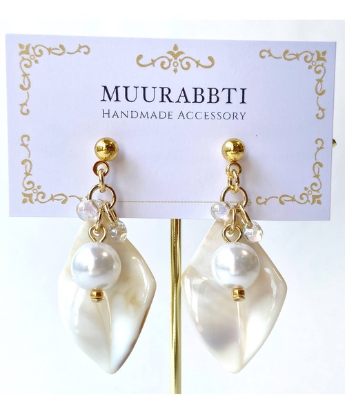 tone(トーン)の「【MUURABBTI】リーフと朝露ピアス(MA)(ピアス(両耳用)・レディース・ターコイズブルー/ブラウン系その他/ホワイト系その他・FREE)」の2枚目の写真