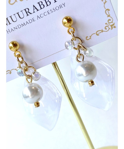 tone(トーン)の「【MUURABBTI】リーフと朝露ピアス(MA)(ピアス(両耳用)・レディース・ターコイズブルー/ブラウン系その他/ホワイト系その他・FREE)」の8枚目の写真