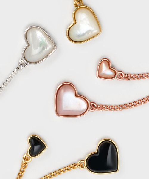 CHARLES & KEITH(チャールズ & キース)の「ダブルハートストーン ドロップピアス(ピアス(両耳用)・レディース・ゴールド系その他/ブラック/シルバー・FREE)」の7枚目の写真