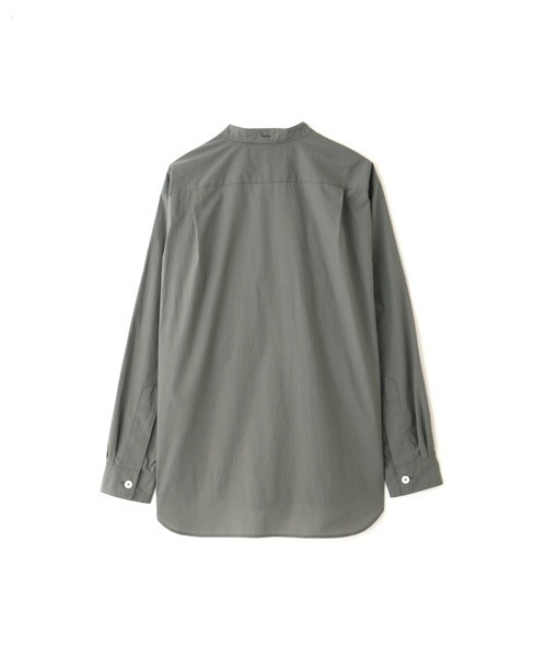 マーガレットハウエル　リネン　カラーレスシャツ　ダークグリーン マーガレットハウエル リネン カラーレスシャツ ダークグリーン