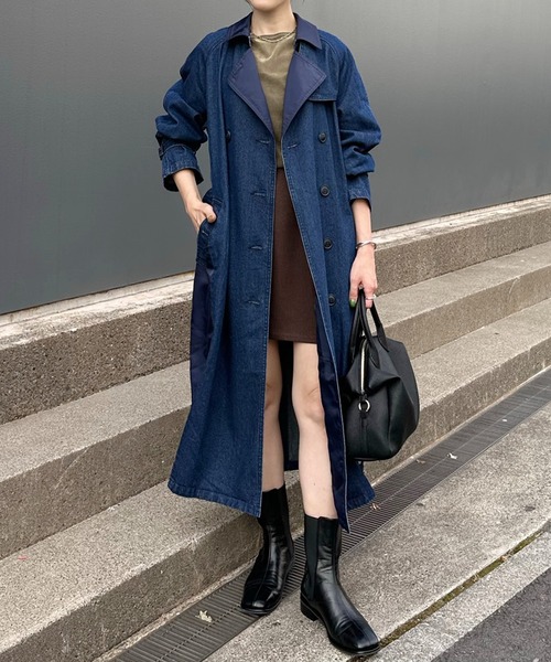 COLLAGE GALLARDAGALANTE（コラージュガリャルダガランテ）の「デニムトレンチコート/Q.anos（トレンチコート・レディース・カーキ/ブルー・FREE）」の3枚目の写真