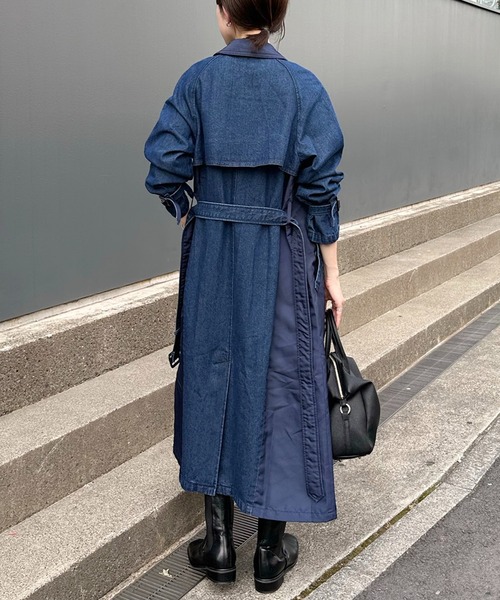 COLLAGE GALLARDAGALANTE（コラージュガリャルダガランテ）の「デニムトレンチコート/Q.anos（トレンチコート・レディース・カーキ/ブルー・FREE）」の7枚目の写真