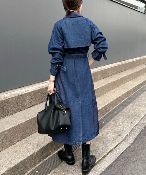 COLLAGE GALLARDAGALANTE（コラージュガリャルダガランテ）の「デニムトレンチコート/Q.anos（トレンチコート・レディース・カーキ/ブルー・FREE）」の11枚目の写真