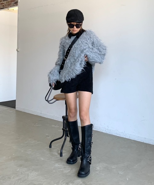 SHAGGIE（シャギー）の「ウール深Vネックシャギーオーバーニット（ニット/セーター・レディース・ブラック/グレー/ピンク/ブルー・FREE）」の9枚目の写真