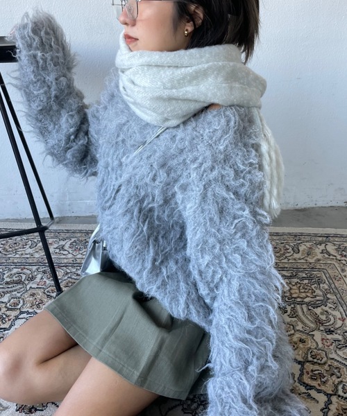 SHAGGIE（シャギー）の「ウール深Vネックシャギーオーバーニット（ニット/セーター・レディース・ブラック/グレー/ピンク/ブルー・FREE）」の22枚目の写真