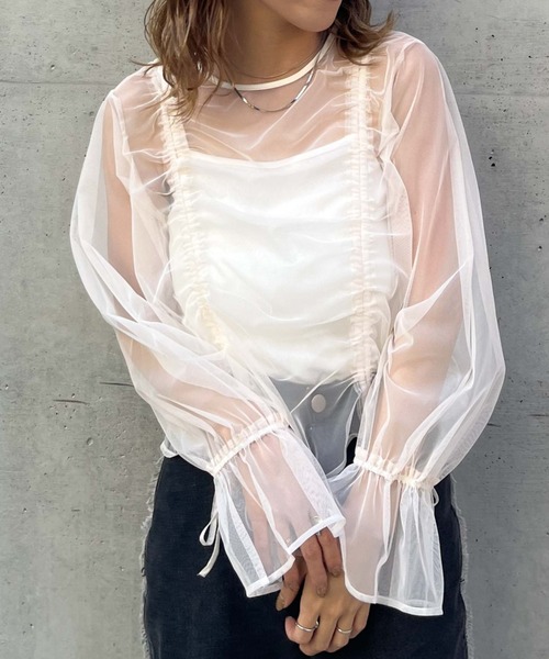 archives(アルシーヴ)の「チュールドロストTOPS(Tシャツ/カットソー・レディース・アイボリー/ブラック/ブラウン・MEDIUM)」の1枚目の写真