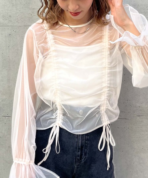 archives(アルシーヴ)の「チュールドロストTOPS(Tシャツ/カットソー・レディース・アイボリー/ブラック/ブラウン・MEDIUM)」の5枚目の写真