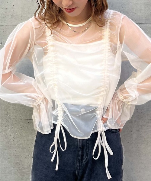 archives(アルシーヴ)の「チュールドロストTOPS(Tシャツ/カットソー・レディース・アイボリー/ブラック/ブラウン・MEDIUM)」の6枚目の写真