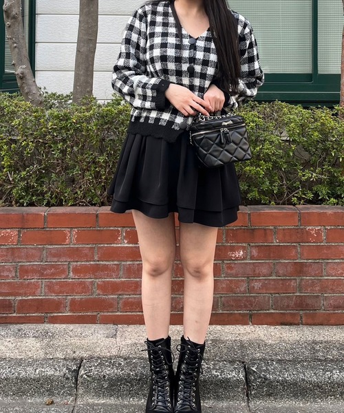 titty＆Co. PETIT（ティティアンドコープティ）の「【titty&Co.PETIT 】チェック柄ニットカーディガン（カーディガン/ボレロ・レディース・ブラック/ホワイト・FREE）」の9枚目の写真