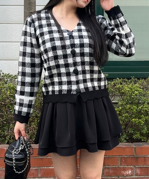 titty＆Co. PETIT（ティティアンドコープティ）の「【titty&Co.PETIT 】チェック柄ニットカーディガン（カーディガン/ボレロ・レディース・ブラック/ホワイト・FREE）」の8枚目の写真