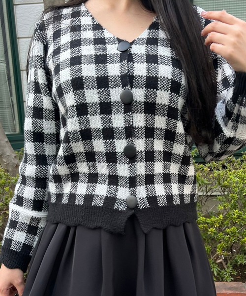 titty＆Co. PETIT（ティティアンドコープティ）の「【titty&Co.PETIT 】チェック柄ニットカーディガン（カーディガン/ボレロ・レディース・ブラック/ホワイト・FREE）」の7枚目の写真