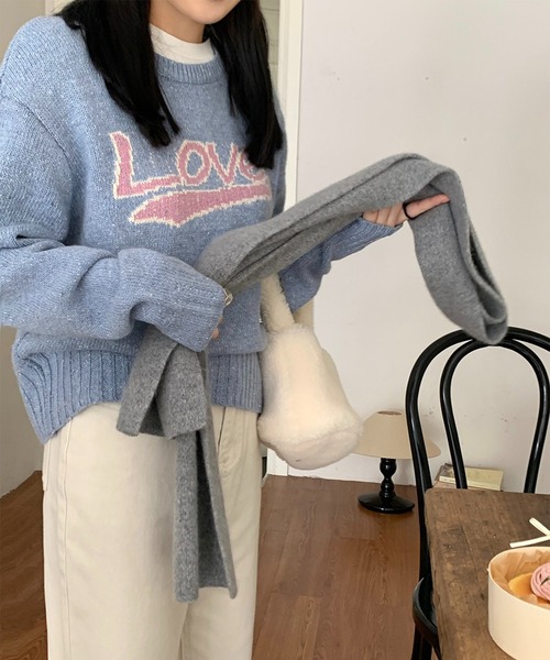 LYEON（リヨン）の「Loveジャガードニットプルオーバー（ニット/セーター・レディース・ブルー/グレー・FREE）」の12枚目の写真