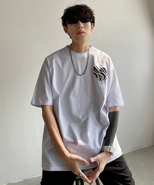 WARAIJOGO(ワライジョウゴ)の「【WARAIJOGO(ワライジョーゴ)】モノトーンハートプリントオーバーサイズTシャツ(Tシャツ/カットソー・メンズ・ブラック/ホワイト・FREE)」の15枚目の写真