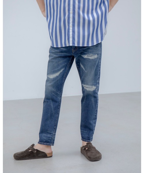 uniform experiment（ユニフォームエクスペリメント）の「DAMAGED DENIM TAPERED PANTS（デニムパンツ・メンズ・ブラック/インディゴブルー・4/3/2/1）」の7枚目の写真