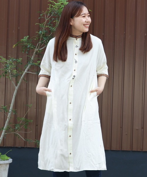 KRIFF MAYER Lady's Collection(クリフメイヤーレディースコレクション)の「チロリアンモモンガシャツワンピ(シャツワンピース・レディース・オレンジ/ネイビー/ライトグリーン/カラフル/オフホワイト・MEDIUM/LARGE)」の1枚目の写真