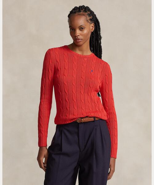 現行/美品　ポロラルフローレン　ケーブルニットコットンセーター　クルーネック　赤 POLO RALPH LAUREN（ポロ ラルフ ローレン）の「ケーブルニット