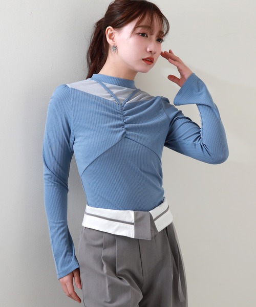 Cheek（チーク）の「デコルテシアーリブカットソー（Tシャツ/カットソー・レディース・ピンク/ミント/ブルー/アイボリー・MEDIUM）」の4枚目の写真