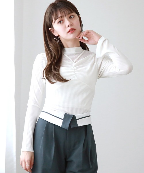 Cheek（チーク）の「デコルテシアーリブカットソー（Tシャツ/カットソー・レディース・ピンク/ミント/ブルー/アイボリー・MEDIUM）」の2枚目の写真