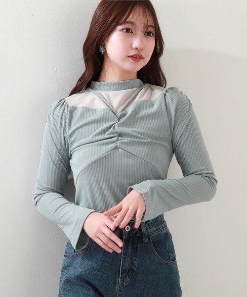 Cheek（チーク）の「デコルテシアーリブカットソー（Tシャツ/カットソー・レディース・ピンク/ミント/ブルー/アイボリー・MEDIUM）」の3枚目の写真