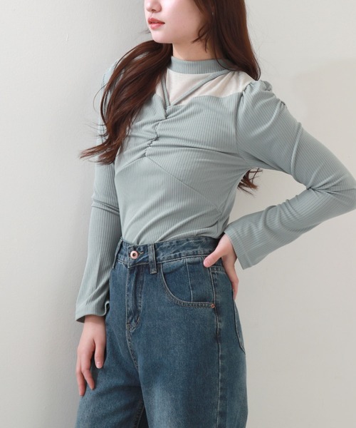 Cheek（チーク）の「デコルテシアーリブカットソー（Tシャツ/カットソー・レディース・ピンク/ミント/ブルー/アイボリー・MEDIUM）」の14枚目の写真