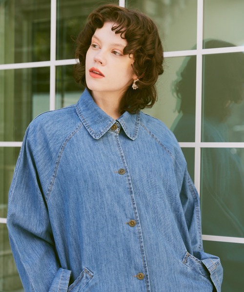 manana suerte（マニャーナスエルテ）の「デニムロングコート（ステンカラーコート・レディース・ブルー・FREE）」の4枚目の写真