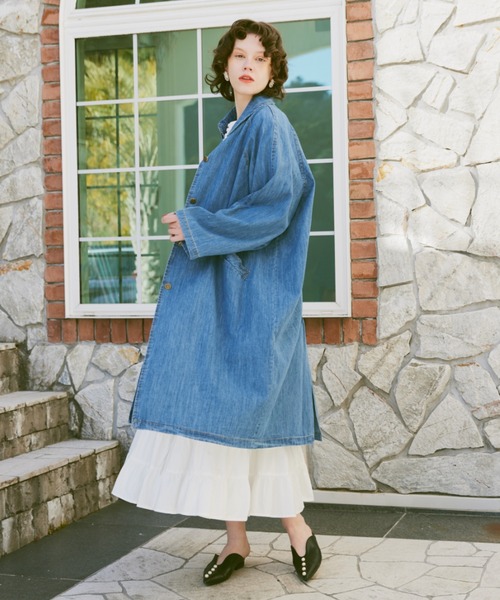 manana suerte（マニャーナスエルテ）の「デニムロングコート（ステンカラーコート・レディース・ブルー・FREE）」の7枚目の写真