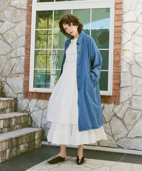 manana suerte（マニャーナスエルテ）の「デニムロングコート（ステンカラーコート・レディース・ブルー・FREE）」の8枚目の写真
