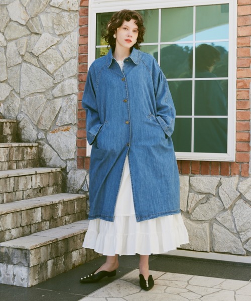 manana suerte（マニャーナスエルテ）の「デニムロングコート（ステンカラーコート・レディース・ブルー・FREE）」の12枚目の写真