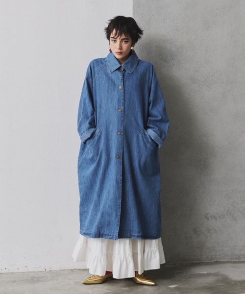 manana suerte（マニャーナスエルテ）の「デニムロングコート（ステンカラーコート・レディース・ブルー・FREE）」の20枚目の写真