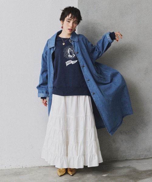 manana suerte（マニャーナスエルテ）の「デニムロングコート（ステンカラーコート・レディース・ブルー・FREE）」の18枚目の写真