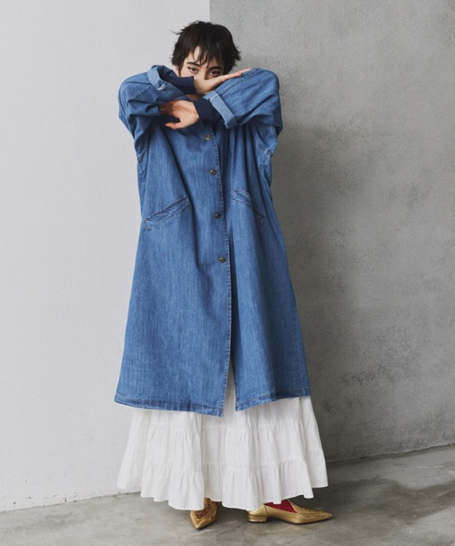 新品タグ付き　manana suerte ステンカラーコート　ブルー manana suerte（マニャーナスエルテ） ステンカラーコート FREE ブルー