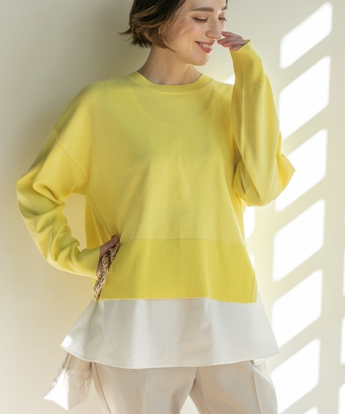 OPAQUE.CLIP（オペークドットクリップ）の「◆≪ツインセット≫ ワイドニット×タンクトップシャツ【洗濯機洗い可】（その他トップス・レディース・ブルー/ライトイエロー系/ライトベージュ/ブラック・42/40/38/36）」の4枚目の写真