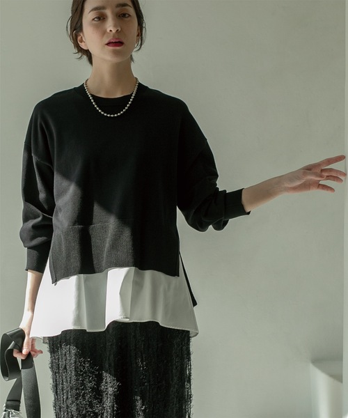 OPAQUE.CLIP（オペークドットクリップ）の「◆≪ツインセット≫ ワイドニット×タンクトップシャツ【洗濯機洗い可】（その他トップス・レディース・ブルー/ライトイエロー系/ライトベージュ/ブラック・42/40/38/36）」の6枚目の写真