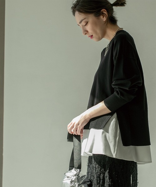 OPAQUE.CLIP（オペークドットクリップ）の「◆≪ツインセット≫ ワイドニット×タンクトップシャツ【洗濯機洗い可】（その他トップス・レディース・ブルー/ライトイエロー系/ライトベージュ/ブラック・42/40/38/36）」の9枚目の写真