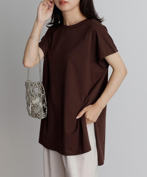 RANAN（ラナン）の「[Beautiful Cotton]サイドスリットフレンチスリーブTシャツ（Tシャツ/カットソー・レディース・ダークブルー/イエロー/ダークブラウン/ライトグレー/その他/ブラック/オレンジ系その他/オフホワイト・M/LL/L）」の5枚目の写真
