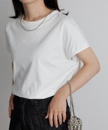 [Beautiful Cotton]サイドスリットフレンチスリーブTシャツ