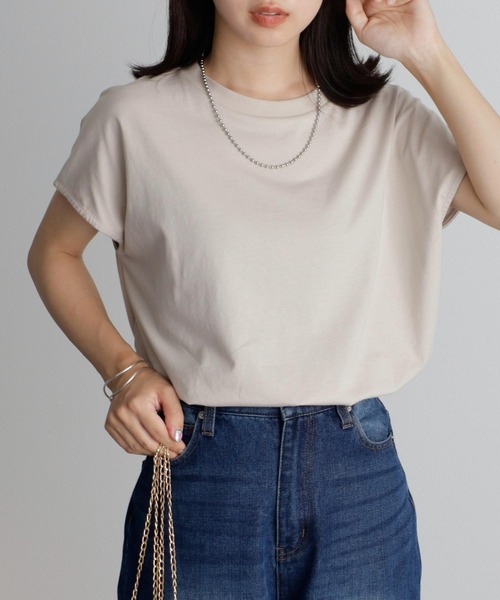 RANAN（ラナン）の「[Beautiful Cotton]サイドスリットフレンチスリーブTシャツ（Tシャツ/カットソー・レディース・ダークブルー/イエロー/ダークブラウン/ライトグレー/その他/ブラック/オレンジ系その他/オフホワイト・M/LL/L）」の4枚目の写真