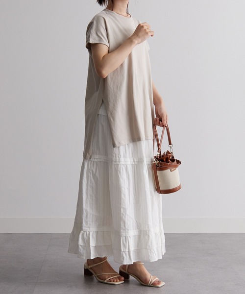 RANAN（ラナン）の「[Beautiful Cotton]サイドスリットフレンチスリーブTシャツ（Tシャツ/カットソー・レディース・ダークブルー/イエロー/ダークブラウン/ライトグレー/その他/ブラック/オレンジ系その他/オフホワイト・M/LL/L）」の11枚目の写真