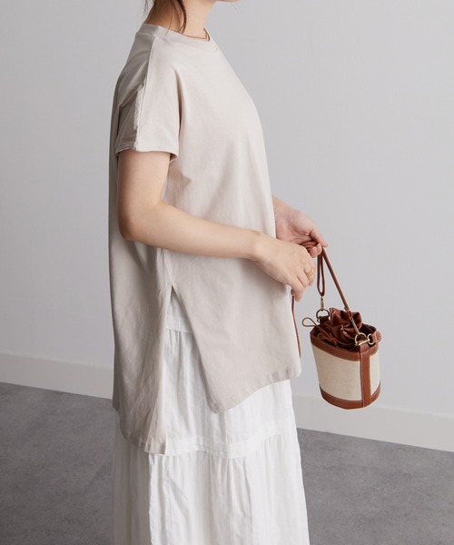 RANAN（ラナン）の「[Beautiful Cotton]サイドスリットフレンチスリーブTシャツ（Tシャツ/カットソー・レディース・ダークブルー/イエロー/ダークブラウン/ライトグレー/その他/ブラック/オレンジ系その他/オフホワイト・M/LL/L）」の12枚目の写真