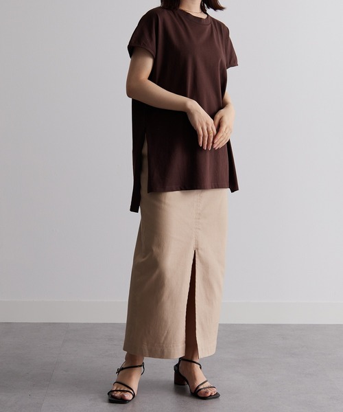 RANAN（ラナン）の「[Beautiful Cotton]サイドスリットフレンチスリーブTシャツ（Tシャツ/カットソー・レディース・ダークブルー/イエロー/ダークブラウン/ライトグレー/その他/ブラック/オレンジ系その他/オフホワイト・M/LL/L）」の14枚目の写真