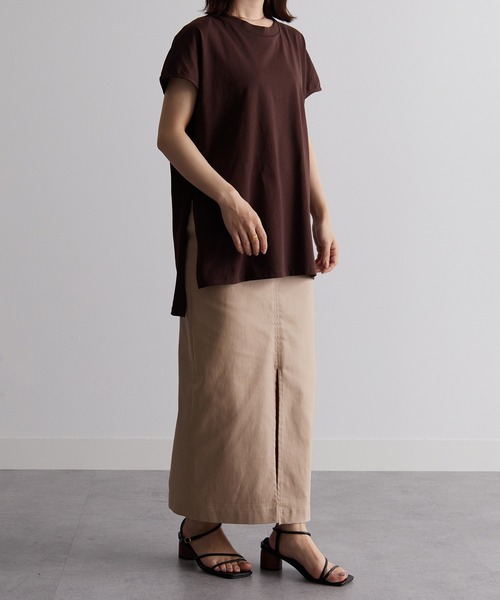 RANAN（ラナン）の「[Beautiful Cotton]サイドスリットフレンチスリーブTシャツ（Tシャツ/カットソー・レディース・ダークブルー/イエロー/ダークブラウン/ライトグレー/その他/ブラック/オレンジ系その他/オフホワイト・M/LL/L）」の13枚目の写真