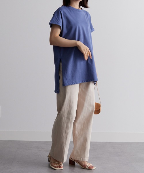 RANAN（ラナン）の「[Beautiful Cotton]サイドスリットフレンチスリーブTシャツ（Tシャツ/カットソー・レディース・ダークブルー/イエロー/ダークブラウン/ライトグレー/その他/ブラック/オレンジ系その他/オフホワイト・M/LL/L）」の20枚目の写真