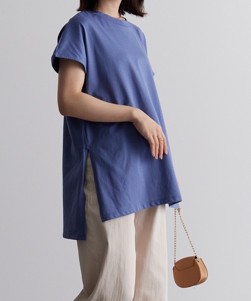 RANAN（ラナン）の「[Beautiful Cotton]サイドスリットフレンチスリーブTシャツ（Tシャツ/カットソー・レディース・ダークブルー/イエロー/ダークブラウン/ライトグレー/その他/ブラック/オレンジ系その他/オフホワイト・M/LL/L）」の21枚目の写真