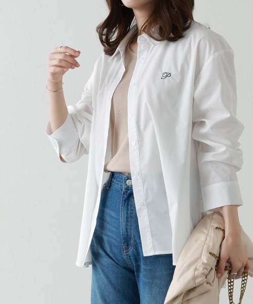 Pierrot（ピエロ）の「刺繍ロゴシャツ（シャツ/ブラウス・レディース・オフホワイト/ブルー系その他/ネイビー・L/M）」の21枚目の写真