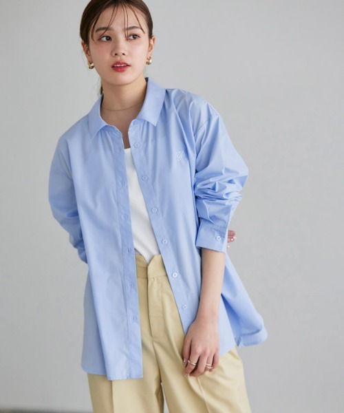 Pierrot（ピエロ）の「刺繍ロゴシャツ（シャツ/ブラウス・レディース・オフホワイト/ブルー系その他/ネイビー・L/M）」の14枚目の写真