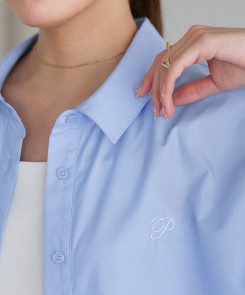 Pierrot（ピエロ）の「刺繍ロゴシャツ（シャツ/ブラウス・レディース・オフホワイト/ブルー系その他/ネイビー・L/M）」の15枚目の写真