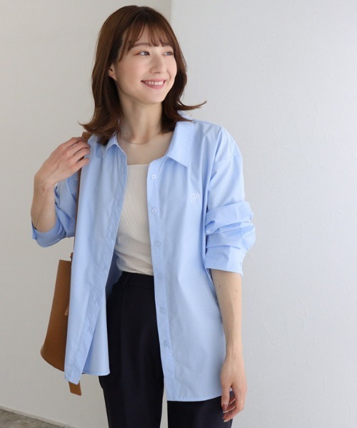 Pierrot（ピエロ）の「刺繍ロゴシャツ（シャツ/ブラウス・レディース・オフホワイト/ブルー系その他/ネイビー・L/M）」の12枚目の写真